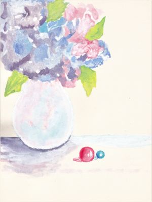 Glass vase with flowers in watercolour